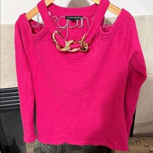 Boston Proper Fuchsia Top with Gold Chain Accent